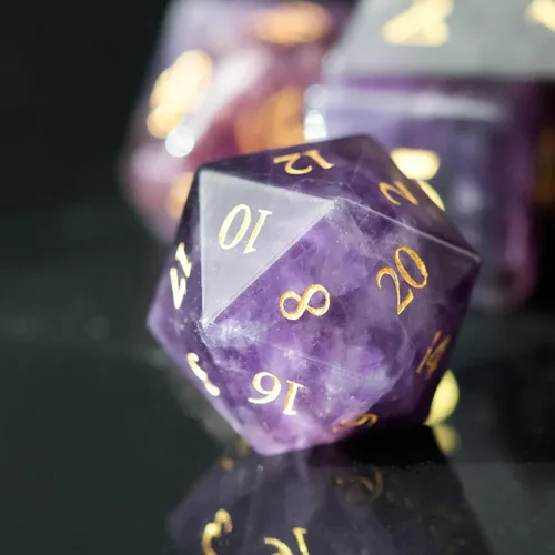Vista 3 de UDIXI Juego de dados de piedras preciosas de amatista, dados DND de piedra de cristal D&D con estuche de regalo para juegos de rol y juegos de mesa