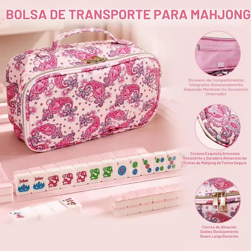 Vista 7 de HAYI American Mahjong Set con bolsa de dados y alfombrilla (rosa)