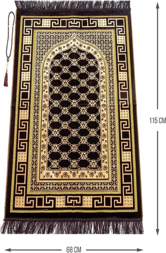 Vista 2 de ihvan online Alfombra de oración musulmana de terciopelo de lujo con cuentas de oración, Janamaz, gruesa y suave, regalo islámico, alfombra