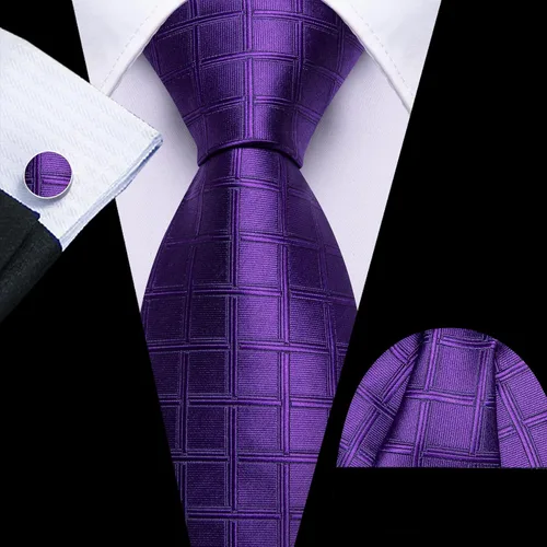 Vista 139 de Barry.Wang Juego de corbatas a cuadros para hombre con pañuelo gemelos de rayas clásicas