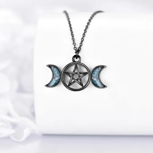 Vista 5 de URONE Hecate - Collar de plata 925 con colgante Wicca de Hécate con dije de diosa triple luna, joyería Wiccana, regalos para mujer