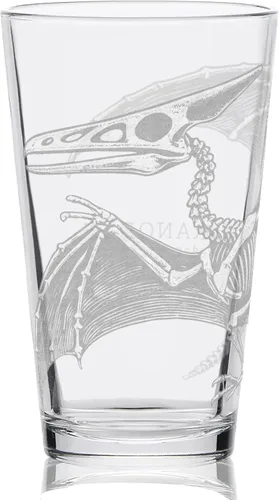 Vista 3 de LumEngrave PTERANODON SKELETON - Vaso de cerveza grabado, diseño de dinosaurio volador, pájaro jurásico, cretácico, Rex, paleontología, gran idea