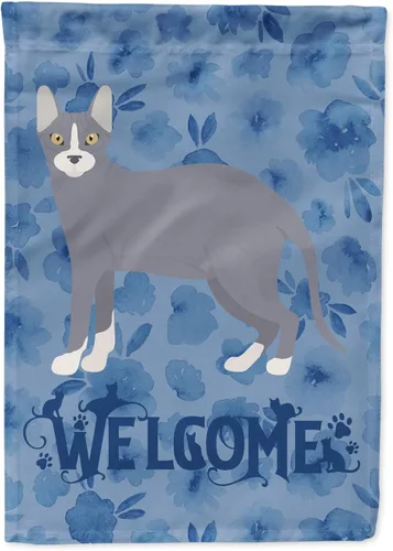 Vista 183 de Caroline's Treasures CK4813CHF - Bandera de bienvenida con gato abisinio azul, manga grande, para porche, para colgar en la pared, poliéster