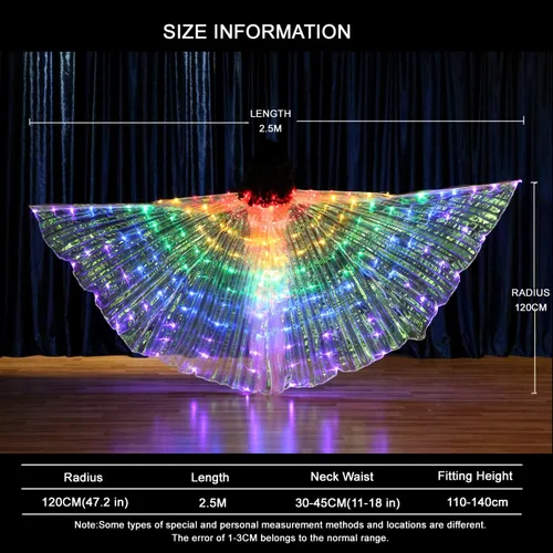 Vista 2 de Alas LED Isis que brillan iluminan disfraces de carnaval, Halloween, disfraces de alas de mariposa con palos telescópicos