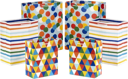 Vista 9 de Hallmark Mini rollos de papel de regalo de cumpleaños, paquete de 3 (lunares arcoíris y letras, Yay azul y blanco) para fiestas infantiles