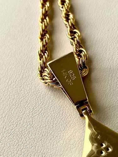 Vista 6 de Shop-iGold Custom Star David Hombres Mujeres 925 Italia Oro Acabado Helado Plata Colgante Hielo Out Colgante Acero Inoxidable Real 0.118in Cadena