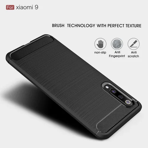 Vista 4 de Funda para Xiaomi Mi 9 - Funda delgada de absorción de impactos de fibra de carbono (negro)