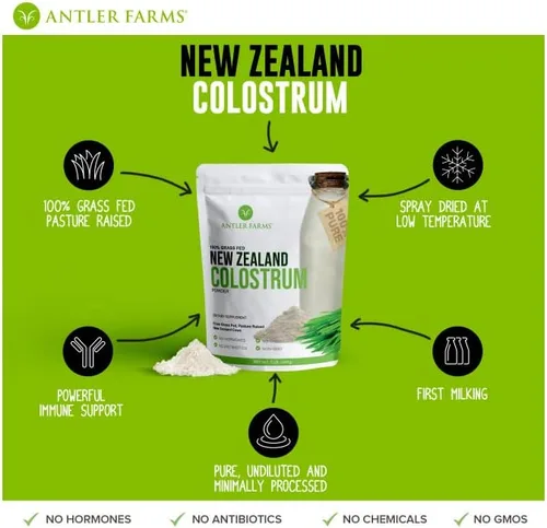 Vista 5 de Antler Farms Calostro 100% puro de Nueva Zelanda, 30 porciones, 1 libra - Alimentado con pasto, criado en pasto, de origen limpio, procesado