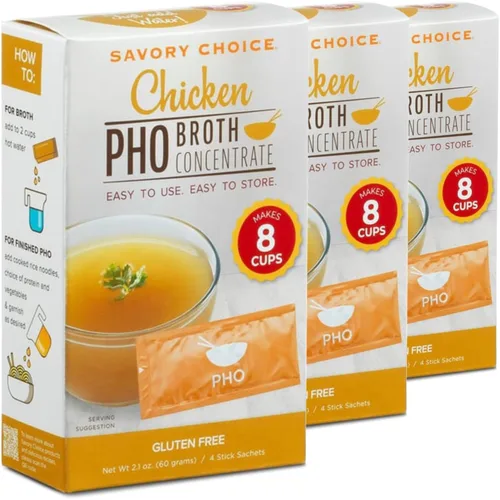Vista 5 de SAVORY CHOICE Concentrado de caldo de pollo PHO, 2 cajas de 4 paquetes (0.53 oz) - Concentrado de caldo de PHO sin gluten, sin diario