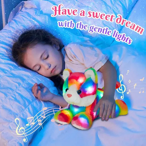 Vista 3 de Glow Guards Gatito de peluche con luces LED arcoíris, suave, con luz nocturna, regalos de Navidad, Día de los Niños, cumpleaños, para niños