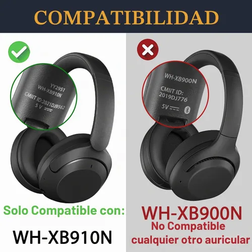 Vista 2 de SOULWIT Almohadillas para Sony WH-XB910N (no compatible con WH-H910N) - Negro