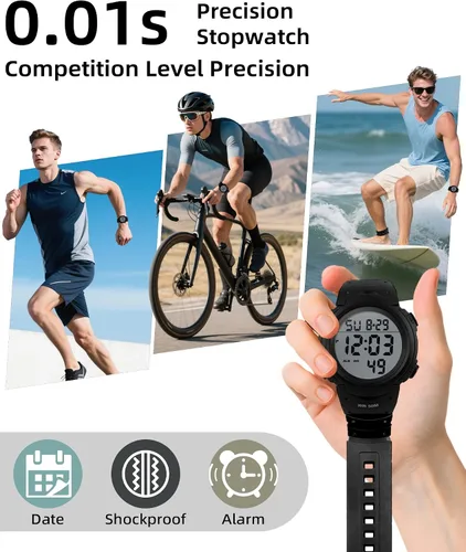 Vista 5 de CakCity Reloj deportivo digital para hombre, pantalla LED, esfera grande, reloj militar para hombre, impermeable, casual, luminoso, cronómetro