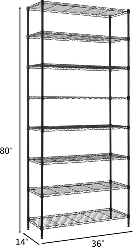 Vista 3 de Finnhomy Estantería de alambre de 8 niveles, estantería ajustable de alambre de acero, 14 x 36 x 80 pulgadas, 8 estantes de almacenamiento de metal