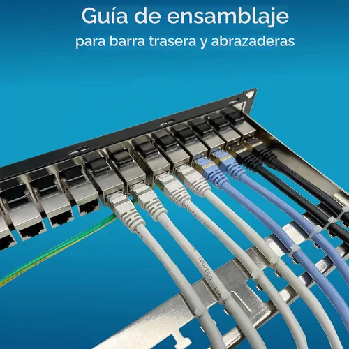 Vista 8 de Rapink Panel de conexión de 24 puertos Cat6A con soporte Keystone 10G en línea, panel de conexión acoplador blindado STP de 19 pulgadas con barra