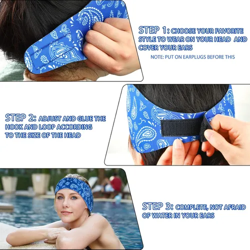 Vista 7 de 4 diademas de natación para natación, banda ajustable para la oreja para mantener el agua fuera, protección para los oídos para niños y adultos