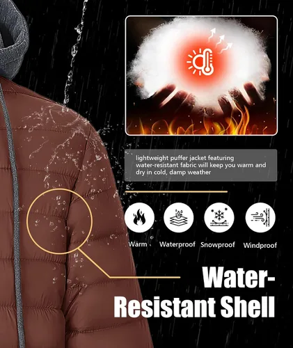 Vista 7 de SWISSWELL Chaqueta Puffer Ligera para Hombre con Capucha Acolchada Aislante Resistente al Agua Abrigo Cálido de Invierno con Cremallera y Capucha