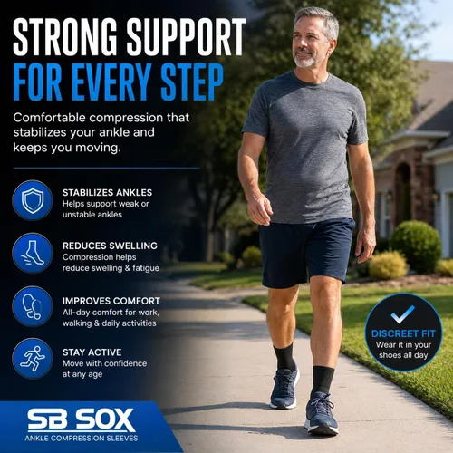 Vista 2 de SB SOX Tobillera de compresión (1 par) – Manga de soporte de tobillo para hombres y mujeres – Alivio para Aquiles, esguinces, fascitis plantar
