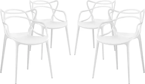 Vista 6 de Modway Enredado moderno moldeado plástico cuatro sillas de comedor en verde