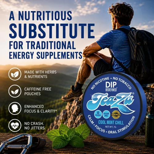 Vista 5 de Teaza Bolsas energéticas a base de hierbas, tabaco alternativo y inmersión saludable, sin cafeína, sin tabaco, masticable, sabor a menta crujiente
