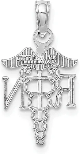 Vista 3 de Collar con dije de ángel de caduceo de oro blanco de 14 quilates para enfermería registrada, joyería profesional médica fina para mujeres, regalos