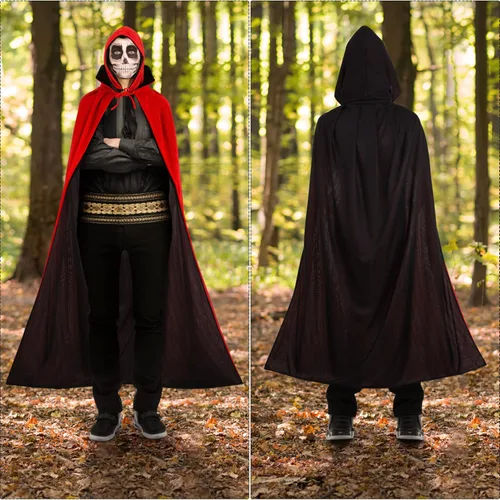 Vista 2 de NOLITOY Capa con capucha de Halloween para mujeres y hombres, capa de bruja vampiro para adultos, capa de Halloween para cosplay, disfraz y fiesta