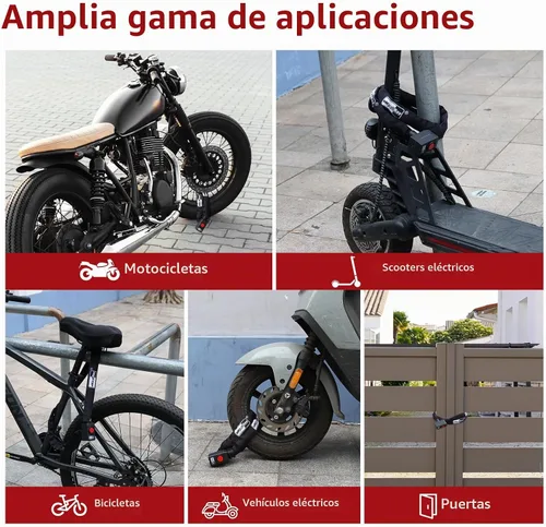 Vista 6 de BANGTING Candado de cadena de bicicleta de 4 pies resistente con alarma de 110 dB, cerradura de bicicleta resistente antirrobo con llave para Negro