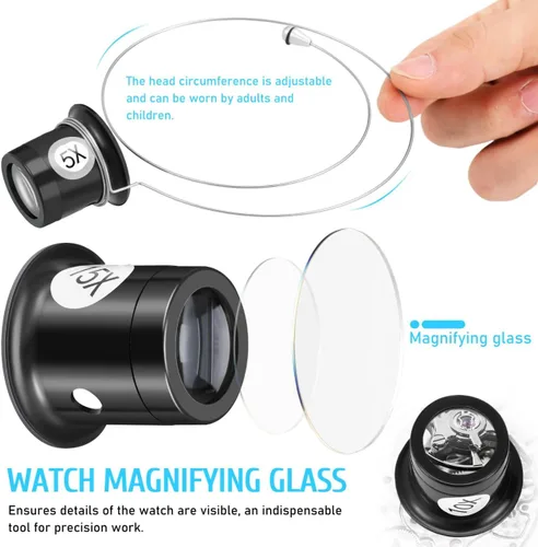 Vista 2 de Lupa de lupa monocular para reloj, lupa con bucles para los ojos, lupa relojera, herramienta de reparación experimental, 3x/5x/10x/15x
