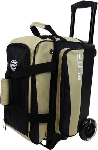Vista 9 de ELITE Bolsa de bolos Deluxe de 2 bolas con ruedas lisas de 5 pulgadas, bolsillo grande para accesorios, compartimento para zapatos, mango extensible