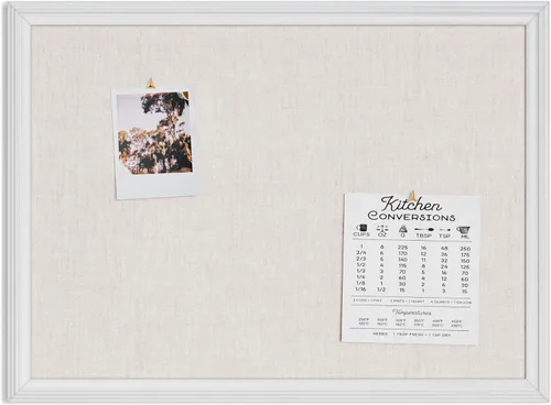 Vista 6 de U Brands Farmhouse - Tablero de anuncios de lino, 24" x 18", marco estilo madera blanca, superficie de fijación de grado industrial