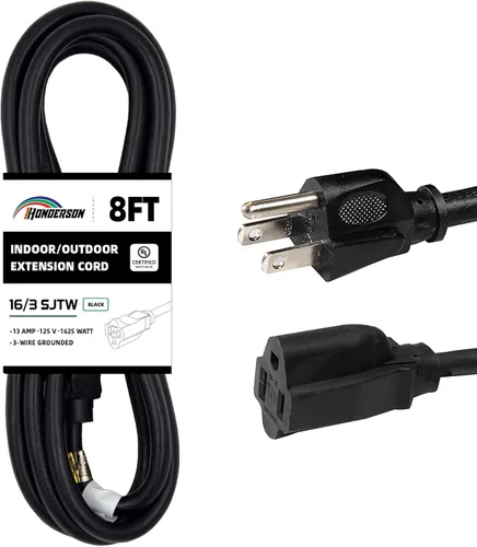 Vista 11 de Cable de Extensión HONDERSON, Certificación UL, Calibre 16, 1 Pie de Largo, Color Negro, 3 Puntas, Resistente, 16/3 SJTW, 13A, Cable de Energía