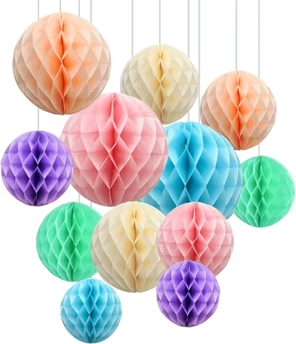 Vista 10 de ZOOYOO 12 piezas 15 cm 25 cm bolas de panal decorativas de papel de seda con pompones colgantes para cumpleaños, baby shower, boda, compromiso, Azul