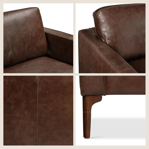 Vista 6 de POLY & BARK Mateo 82” Sofá – Cuero italiano de grano completo y acabado de anilina en color chocolate marrón, cojines de plumón, estructura