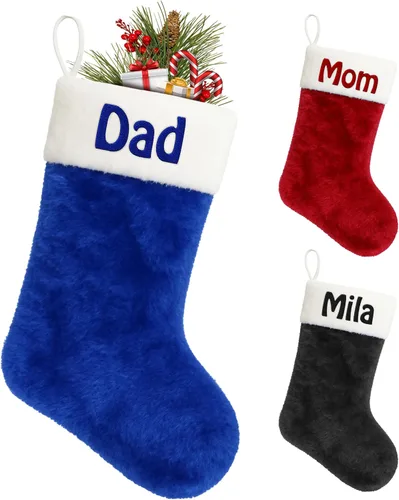 Vista 10 de Printualist Medias de Navidad Personalizadas (18 pulgadas) - Nombre Bordado Personalizado Rojo Verde Marfil Santa Ciervo Árbol Mascota Gato Perro
