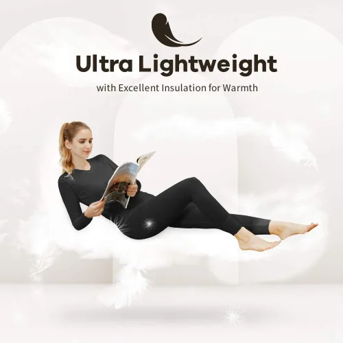Vista 4 de MANCYFIT Conjunto de ropa interior térmica para mujer con forro polar ultra suave cuello en V