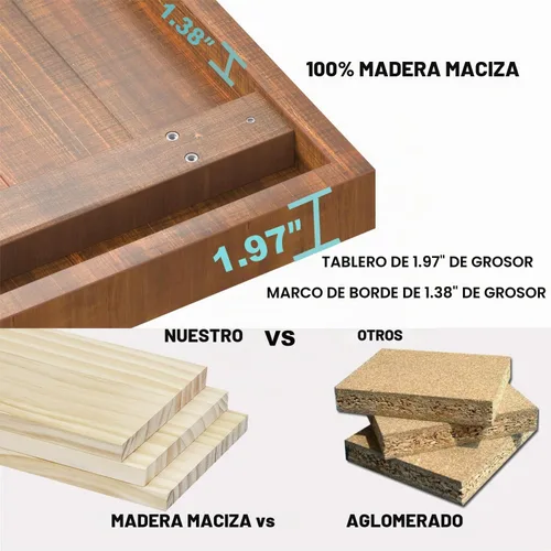 Vista 3 de IBF Mesa de centro rústica, mesa de té de madera maciza industrial, 39
