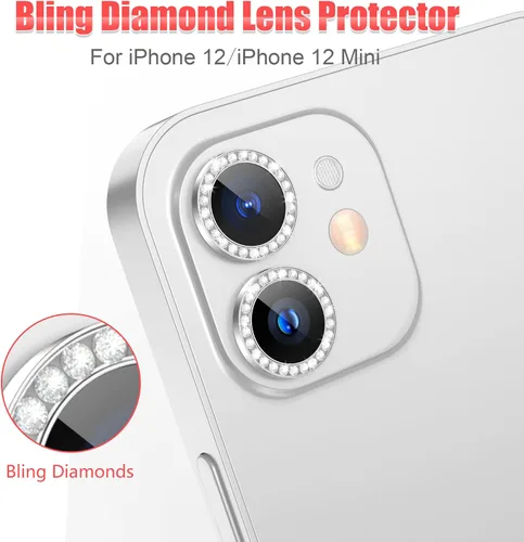 Vista 3 de AGVEE 3+3 6 Pack para iPhone 12 & Mini & Pro Funda protectora de lente de cámara Anillo de metal con gemas individuales de diamantes brillantes