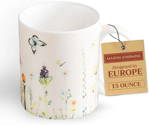 Vista 65 de Maison d' Hermine Taza de café con asas, tazas de porcelana fina de hueso, paquete de una taza de té para bebidas calientes, capuchino, latte