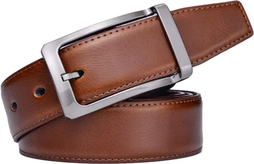 Vista 5 de Beltox - Cinturón reversible para hombre de 1.25 pulgadas de ancho y hebilla, estilo formal Hebilla giratoria rectángulo con negro/marrón claro