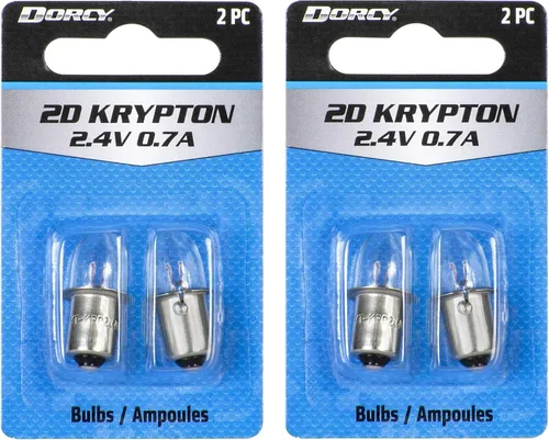 Vista 3 de Dorcy Bombilla de repuesto de Krypton con base de bayoneta de 0.7 A, 2D-2.4 voltios, paquete de 2 (41-1660), dorado