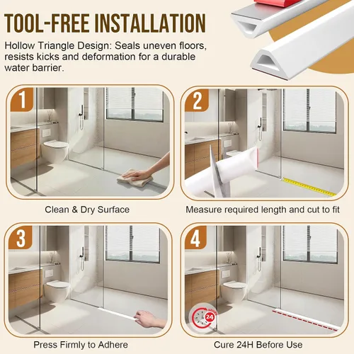 Vista 8 de Presa de agua plegable de 39 pulgadas, diseño de triángulo hueco, tira de sellado impermeable autoadhesiva para duchas, bañeras, fregaderos de Blanco