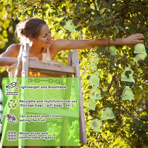 Vista 5 de Boao 200 bolsas de protección de frutas con cordón para proteger la red de verduras, bolsa de malla reutilizable para jardín, manzanos