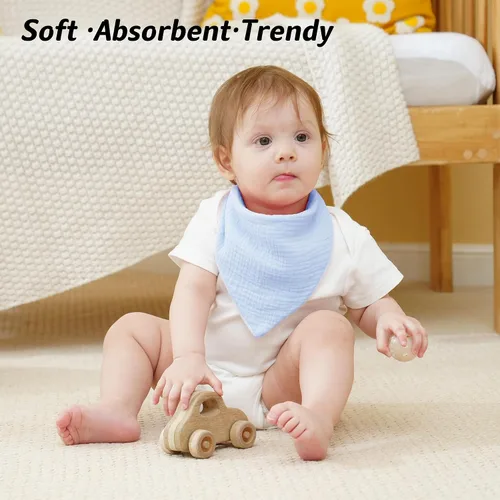 Vista 3 de Baberos de muselina para bebé, baberos de bandana para babeo para bebés niñas y niños, recién nacidos, niños pequeños, babeo y dentición