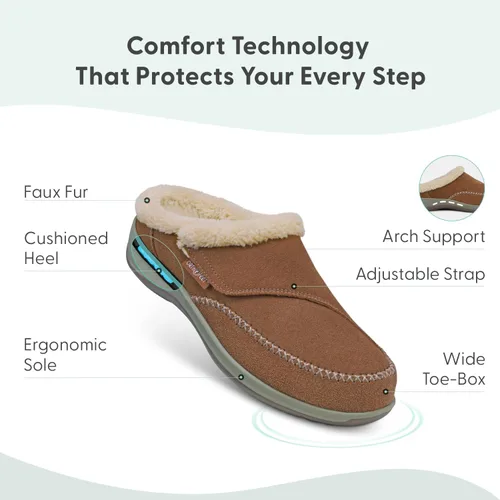 Vista 3 de Orthofeet Charlotte - Pantuflas ortopédicas con forro de piel sintética para mujer