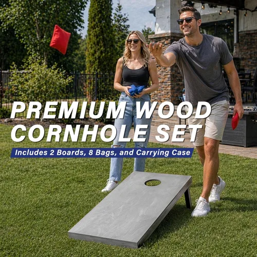 Vista 2 de GoSports 4 ft x 2 ft Regulation Size Wooden Cornhole Boards Set with Light Gray Finish - Includes Carrying Case Estrellas y rayas americanas