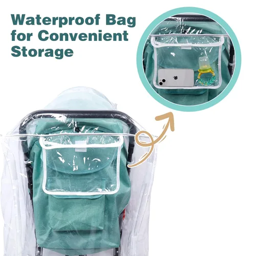 Vista 4 de Funda de lluvia doble para cochecito, protector impermeable para cochecito doble en tándem, funda de cochecito gemelos para lluvia, viento, nieve