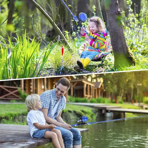 Vista 6 de Milerong Caña de pescar para niños, caña de pescar telescópica portátil y carrete combinado para niños, niñas, jóvenes, con carrete de pesca