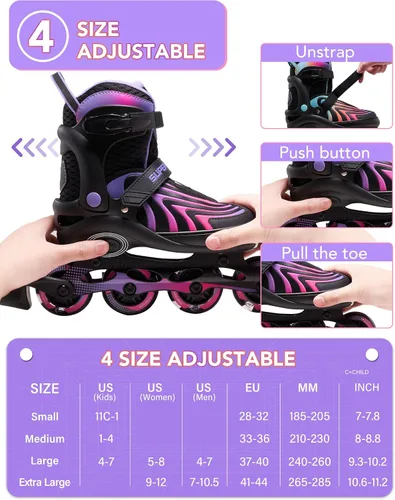 Vista 4 de SUPER YOUNGSTER Patines en línea para niñas, niños y niños de 4 a 12 años, patines ajustables con luces para jóvenes y adolescentes de 8 a 12 años