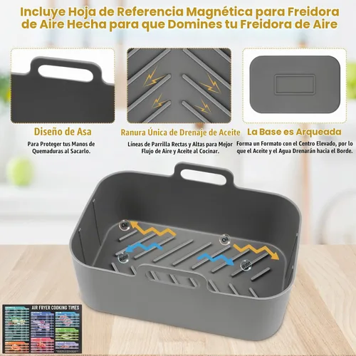 Vista 5 de Forros de silicona para freidora de aire de 10 cuartos de galón, reutilizables para freidora de aire Ninja DZ550/DZ401, 2 accesorios grandes de 5
