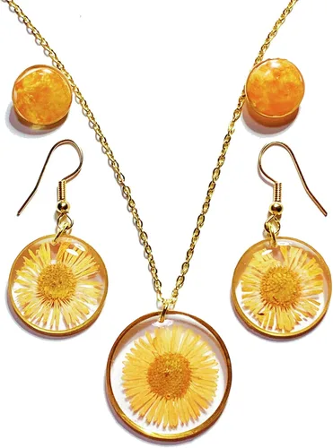 Vista 8 de FLOWER LEGEND Juego de aretes de plata esterlina 3 en 1 joyería de flores prensadas aretes de resina bisutería aretes colgantes de flores