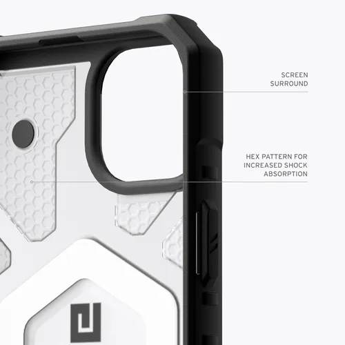 Vista 12 de URBAN ARMOR GEAR UAG - Funda compatible con iPhone 15 Plus de 6.7 pulgadas, Pathfinder Clear Ice/Silver con imán integrado compatible con carga